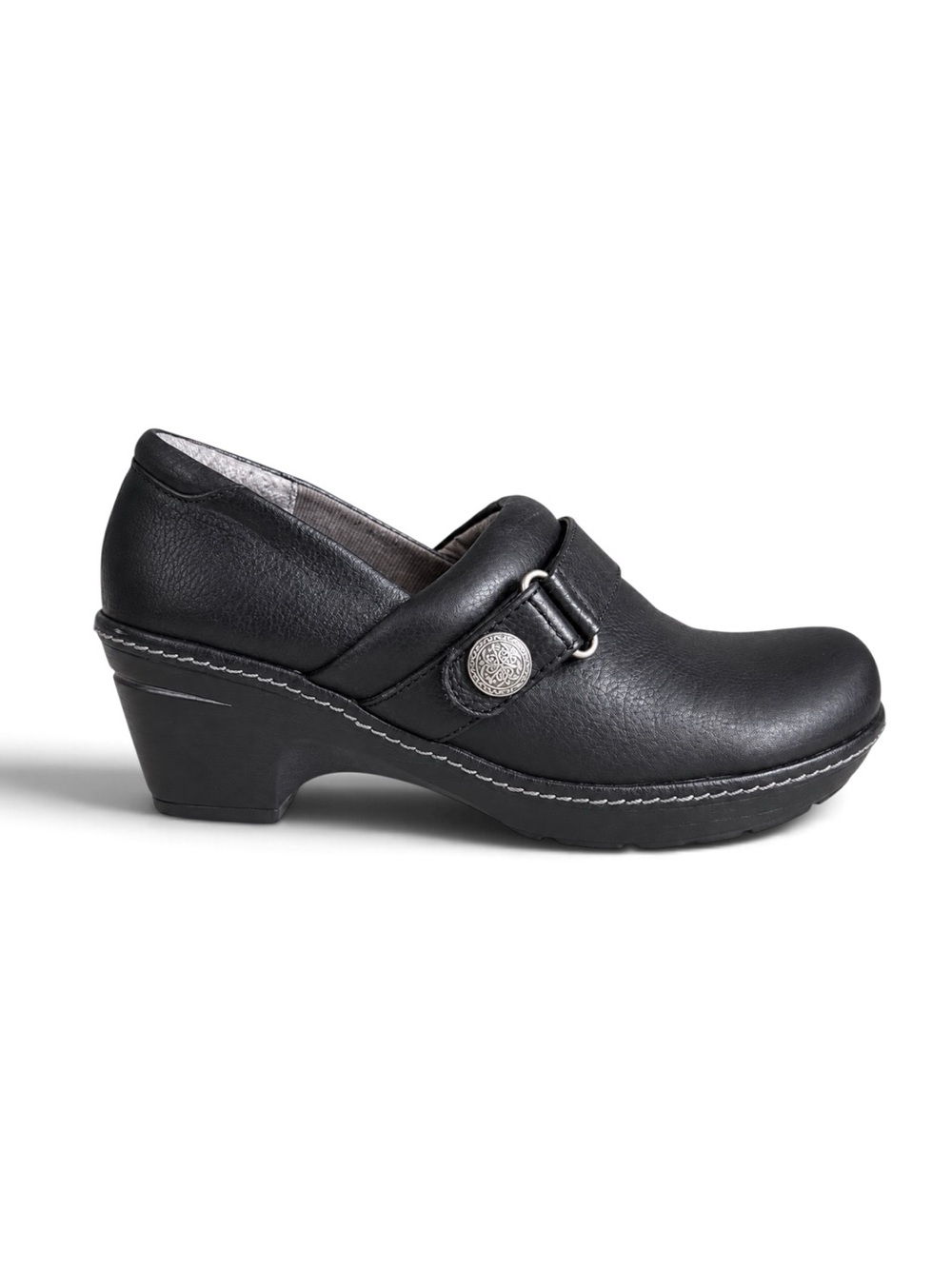 Eurosoft By Sofft Black Leather Clog Comfort Shoes Decorative Strap Size 9